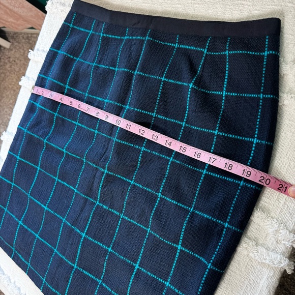 Banana Republic Navy & Teal Cotton Tweed Checked Plaid Pencil Skirt Size 10 - Picture 5 of 8